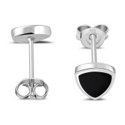 Black Onyx Silver Reuleaux Triangle Stud Earrings, e343